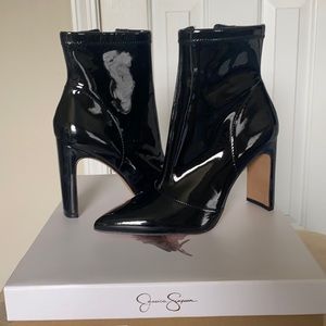 Jessica Simpson black patent leather booties